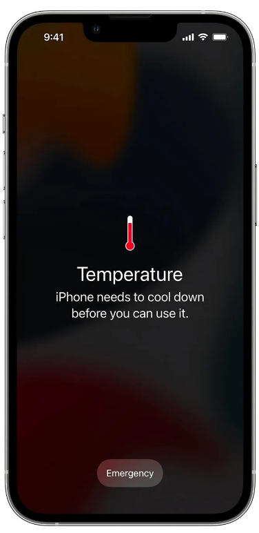 Avoid High Temperatures for Battery Health – UpgradeByUs An iPhone displaying a high-temperature warning "iPhone needs to cool down" against a dark background, illustrating thermal stress on UpgradeByUs devices