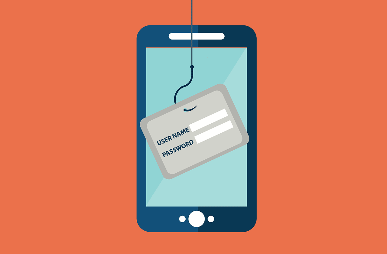 Prevent Phishing Attacks – Apple & Android Security Graphic illustration warning against phishing attacks with a 'Stop' icon and text explaining that Apple never asks for passwords via email