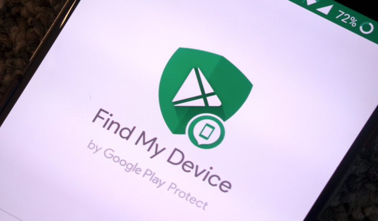 Google find my device service Find My Device interface on an Android phone showing options to Play Sound, Secure Device, and Erase Device on a map